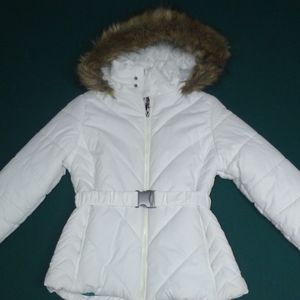 Girl size M white puffer jacket with fur hood